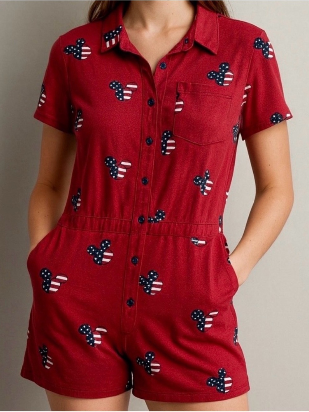 Disney | Mickey Mouse American Flag Adult Romper Bodysuit | Size Small